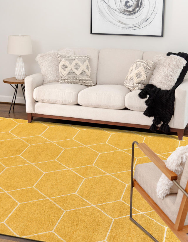 Yellow 10' x 13' 1 Trellis Frieze Rectangle Area Rug Geometric Modern Unique Stain Resistant Easy Clean Carpet for Living, Dining, Bedrooms, Office for Sale at Rug Engine