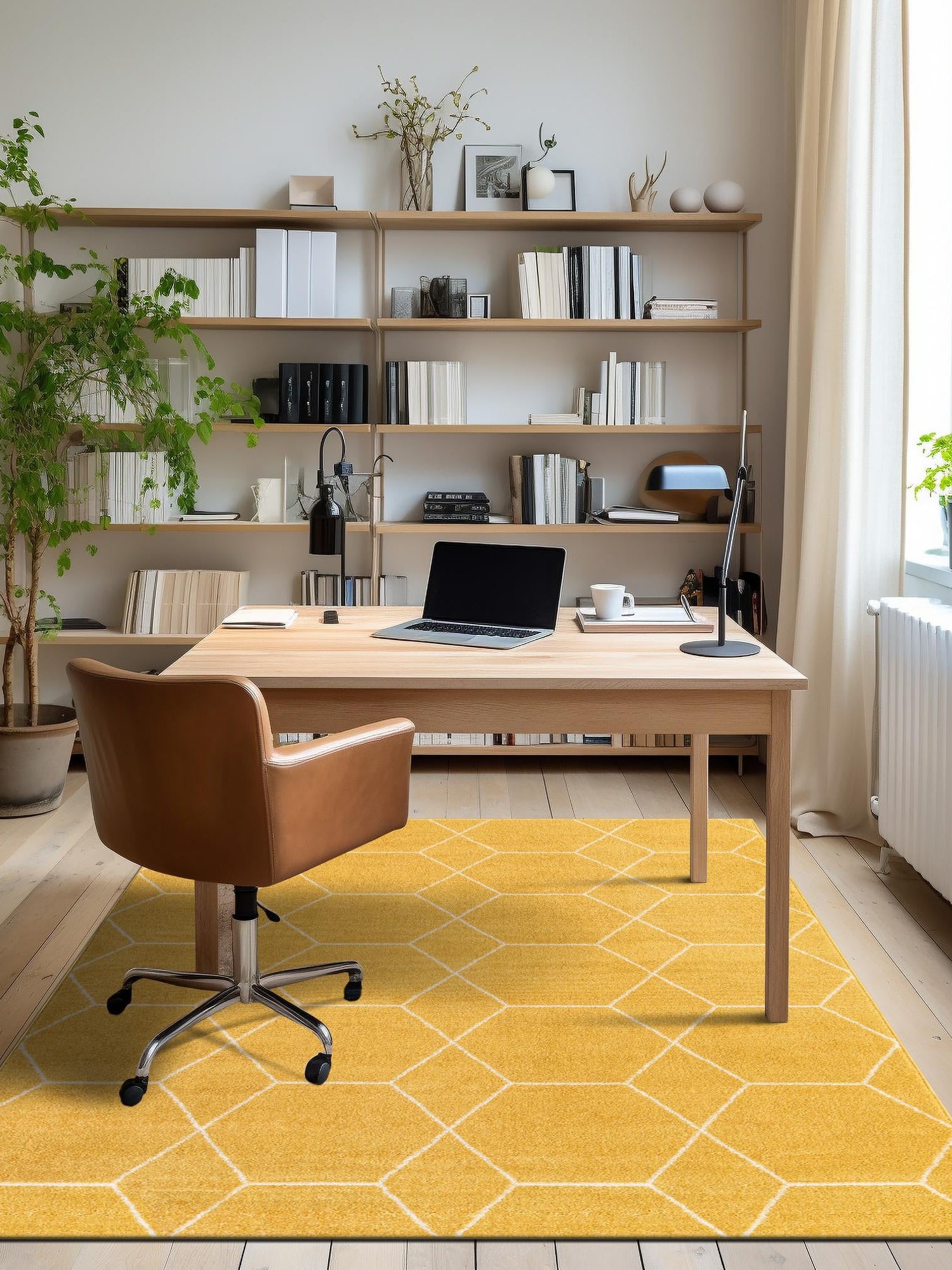 Yellow 7' 1 x 10' Trellis Frieze Rectangle Area Rug Geometric Modern Unique Stain Resistant Easy Clean Carpet for Living, Dining, Bedrooms, Office for Sale at Rug Engine