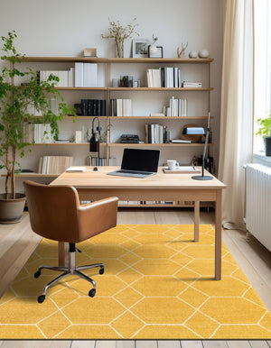 Yellow 7' 1 x 10' Trellis Frieze Rectangle Area Rug Geometric Modern Unique Stain Resistant Easy Clean Carpet for Living, Dining, Bedrooms, Office for Sale at Rug Engine