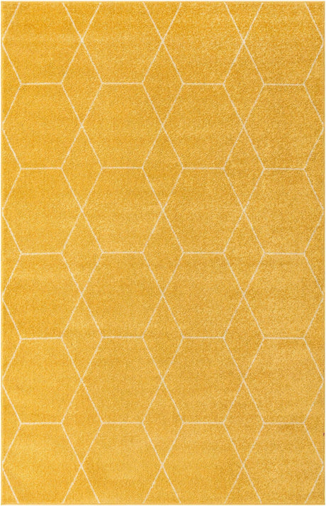 Yellow 4' 1 x 6' 1 Trellis Frieze Rectangle Area Rug Geometric Modern Unique Stain Resistant Easy Clean Carpet for Living, Dining, Bedrooms, Office for Sale at Rug Engine