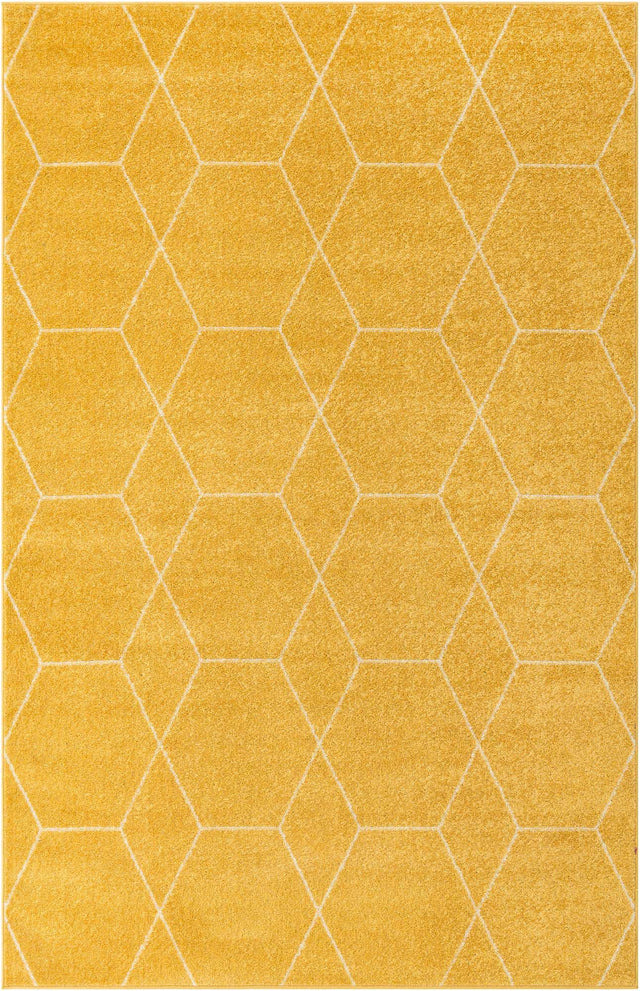 Yellow 4' 1 x 6' 1 Trellis Frieze Rectangle Area Rug Geometric Modern Unique Stain Resistant Easy Clean Carpet for Living, Dining, Bedrooms, Office for Sale at Rug Engine