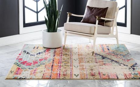 Multicolor 4' x 4' Sedona Square Area Rug Durable Long Lasting Carpet for Living Rooms, Kitchen, Bedrooms, Office Space, Dorms for Sale at Rug Engine