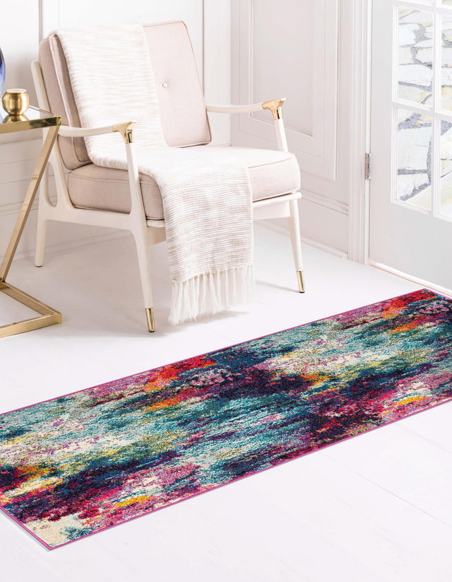Multicolor 2' 7 x 12' Chromatic Runner Area Rug 100% Polypropylene With Cotton Backing Abstract Modern Colorful Carpet Mat for Home Decor & Interior Design for Sale at Rug Engine