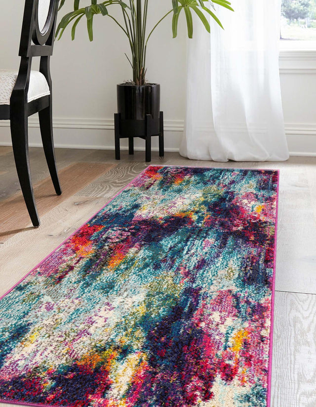 Multicolor 2' 7 x 13' 1 Chromatic Runner Area Rug 100% Polypropylene With Cotton Backing Abstract Modern Colorful Carpet Mat for Home Decor & Interior Design for Sale at Rug Engine