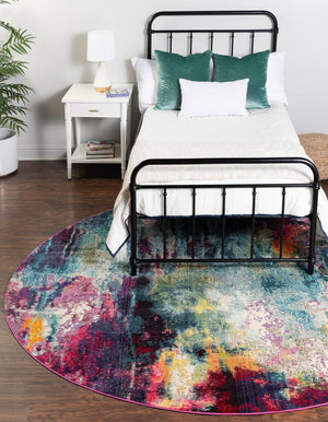 Multicolor 7' 10 x 7' 10 Chromatic Round Area Rug 100% Polypropylene With Cotton Backing Abstract Modern Colorful Carpet Mat for Home Decor & Interior Design for Sale at Rug Engine