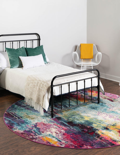 Multicolor 7' 10 x 7' 10 Chromatic Round Area Rug 100% Polypropylene With Cotton Backing Abstract Modern Colorful Carpet Mat for Home Decor & Interior Design for Sale at Rug Engine