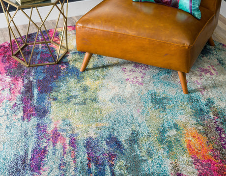 Multicolor 8' x 8' Chromatic Round Area Rug 100% Polypropylene With Cotton Backing Abstract Modern Colorful Carpet Mat for Home Decor & Interior Design for Sale at Rug Engine