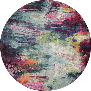 Multicolor 8' x 8' Chromatic Round Area Rug 100% Polypropylene With Cotton Backing Abstract Modern Colorful Carpet Mat for Home Decor & Interior Design for Sale at Rug Engine
