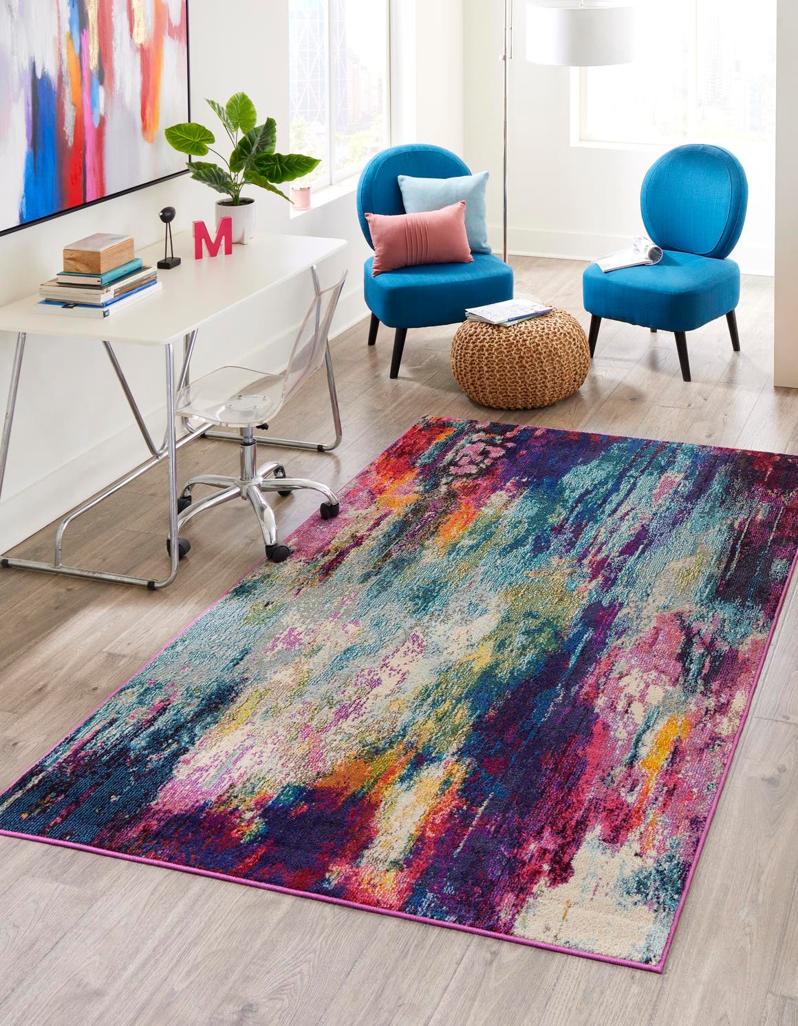 Multicolor 8' x 10' Chromatic Rectangle Area Rug Discounted Clearance Final Sale 100% Polypropylene With Cotton Backing Abstract Modern Colorful Carpet Mat for Home Decor & Interior Design for Sale at Rug Engine