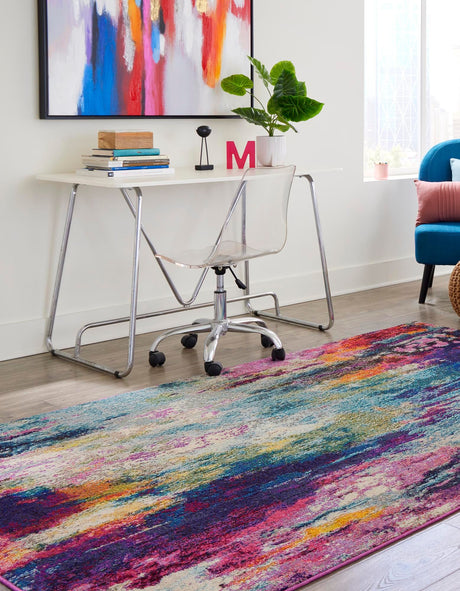 Multicolor 5' 1 x 8' Chromatic Rectangle Area Rug Discounted Clearance Final Sale 100% Polypropylene With Cotton Backing Abstract Modern Colorful Carpet Mat for Home Decor & Interior Design for Sale at Rug Engine