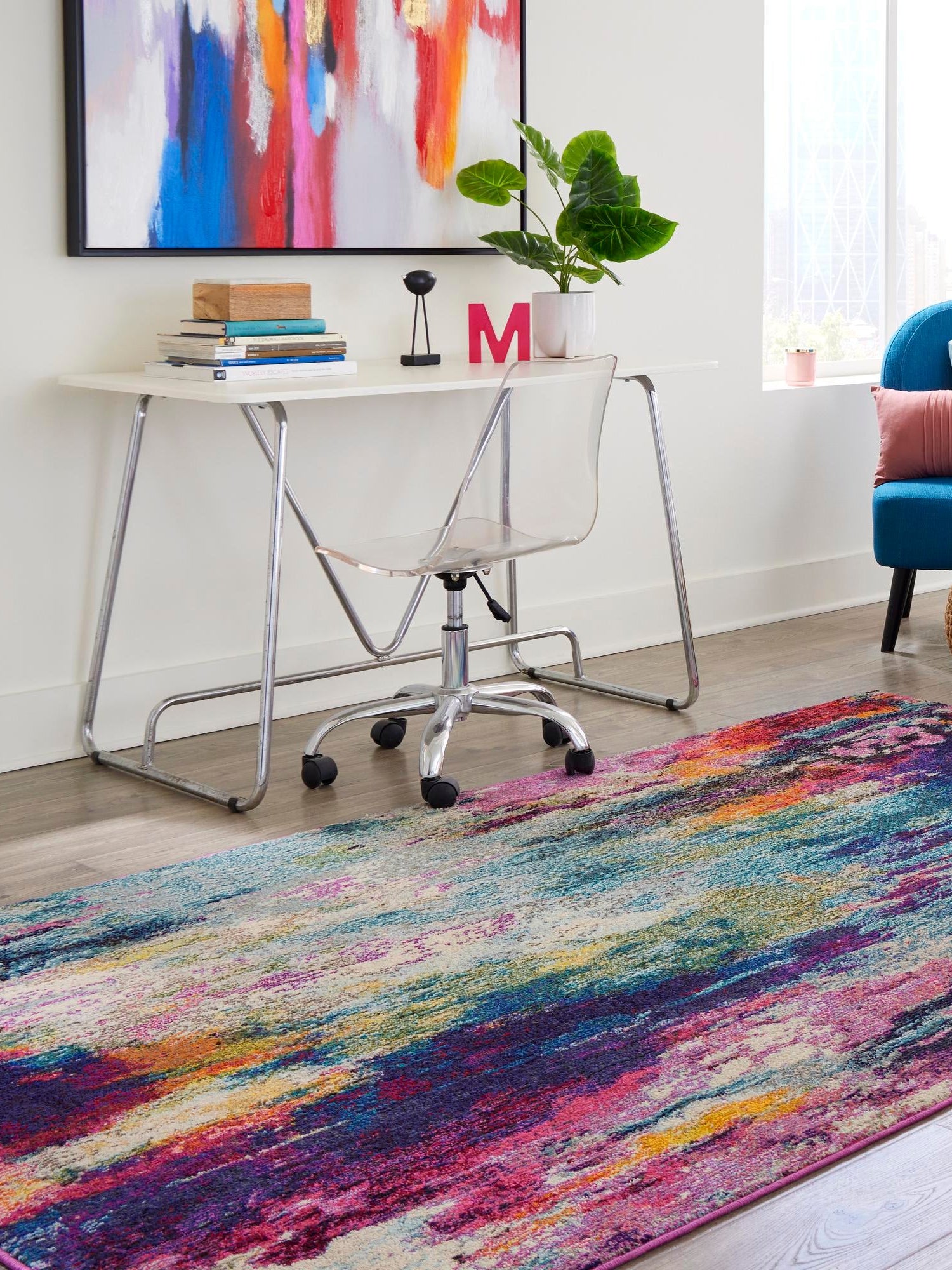 Multicolor 9' x 12' Chromatic Rectangle Area Rug 100% Polypropylene With Cotton Backing Abstract Modern Colorful Carpet Mat for Home Decor & Interior Design for Sale at Rug Engine