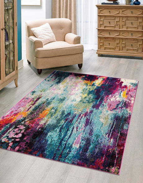 Multicolor 10' x 14' 1 Chromatic Rectangle Area Rug 100% Polypropylene With Cotton Backing Abstract Modern Colorful Carpet Mat for Home Decor & Interior Design for Sale at Rug Engine