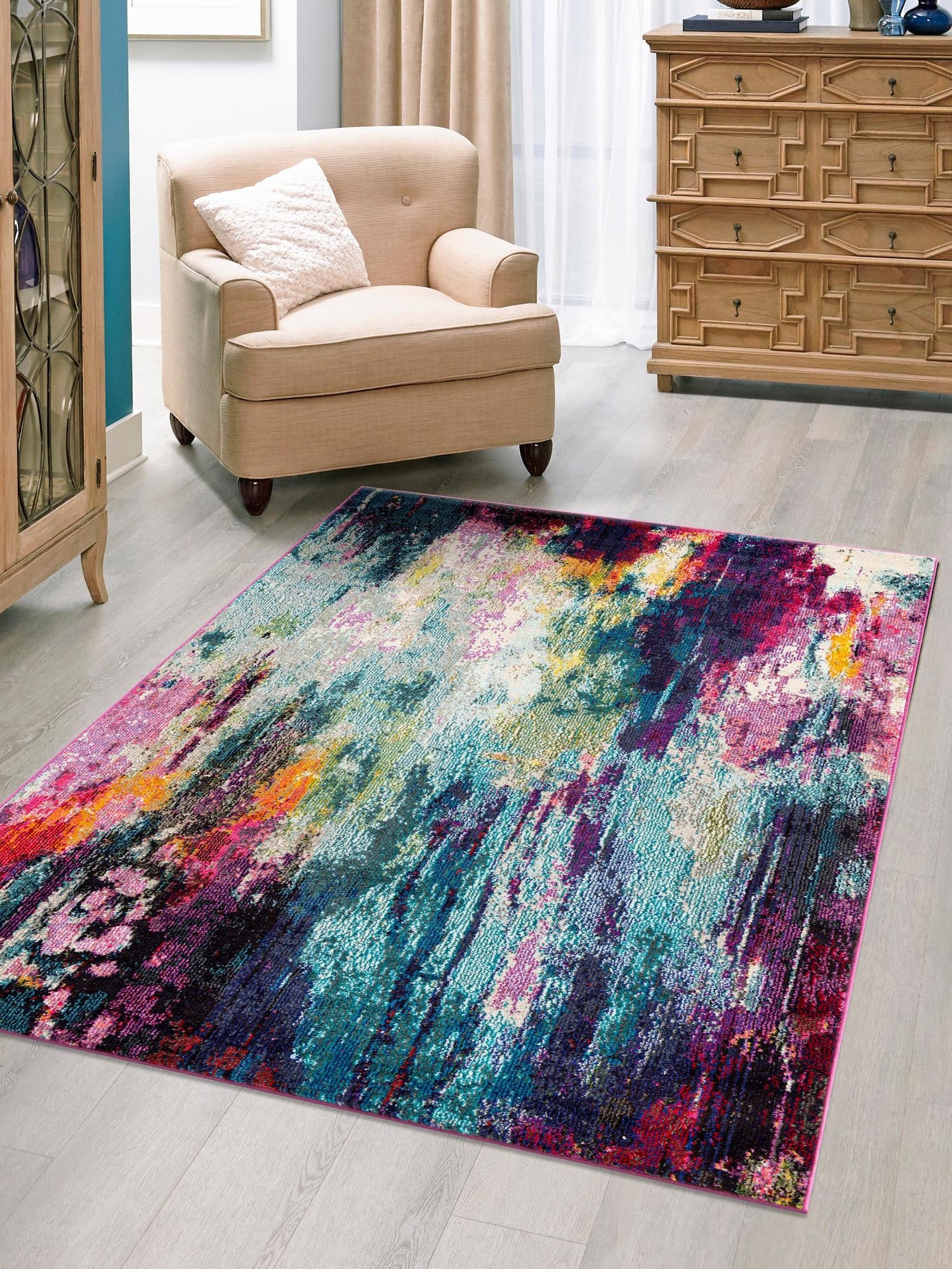 Multicolor 4' 1 x 6' 1 Chromatic Rectangle Area Rug 100% Polypropylene With Cotton Backing Abstract Modern Colorful Carpet Mat for Home Decor & Interior Design for Sale at Rug Engine