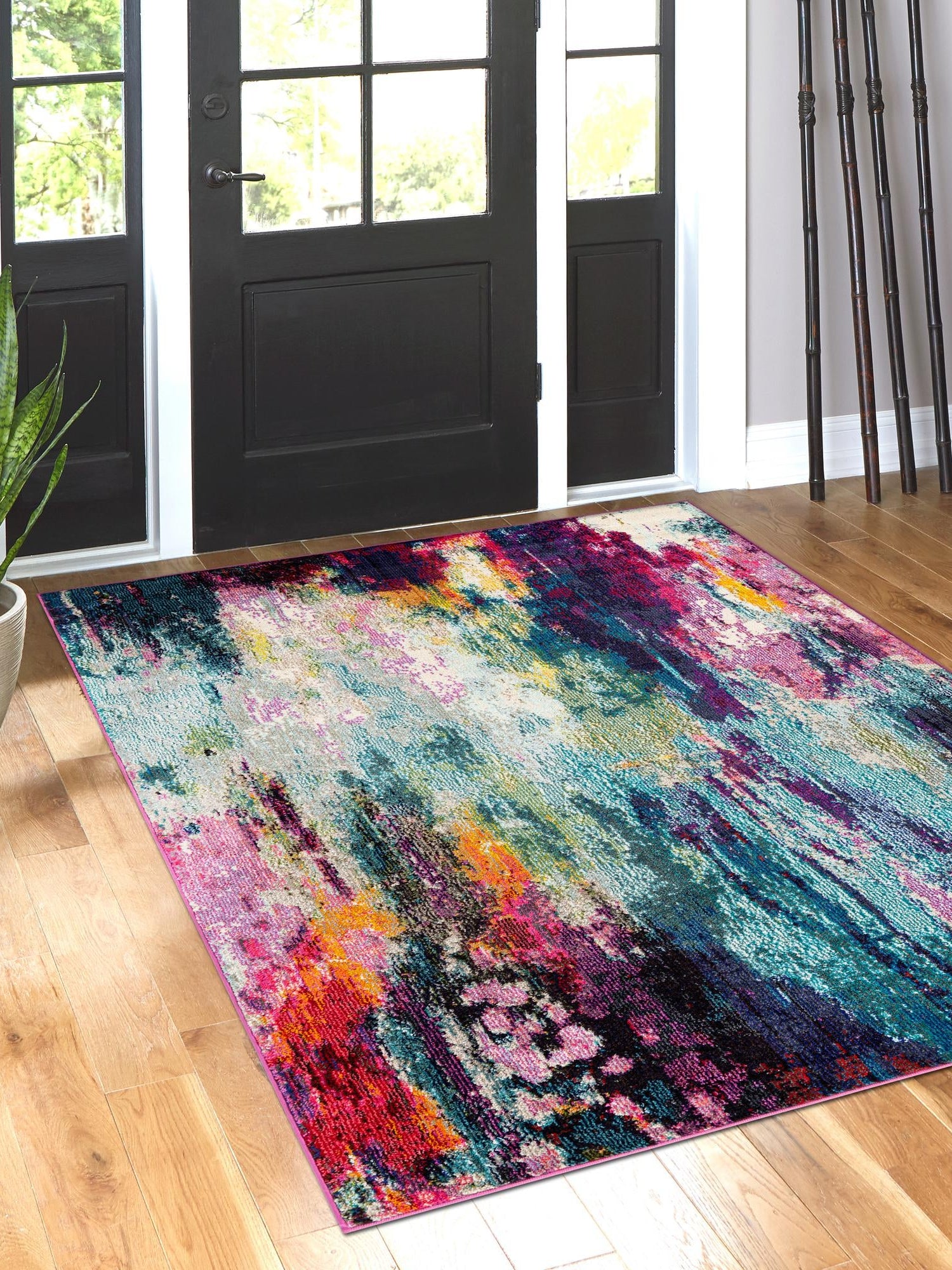 Multicolor 5' 1 x 8' Chromatic Rectangle Area Rug Discounted Clearance Final Sale 100% Polypropylene With Cotton Backing Abstract Modern Colorful Carpet Mat for Home Decor & Interior Design for Sale at Rug Engine