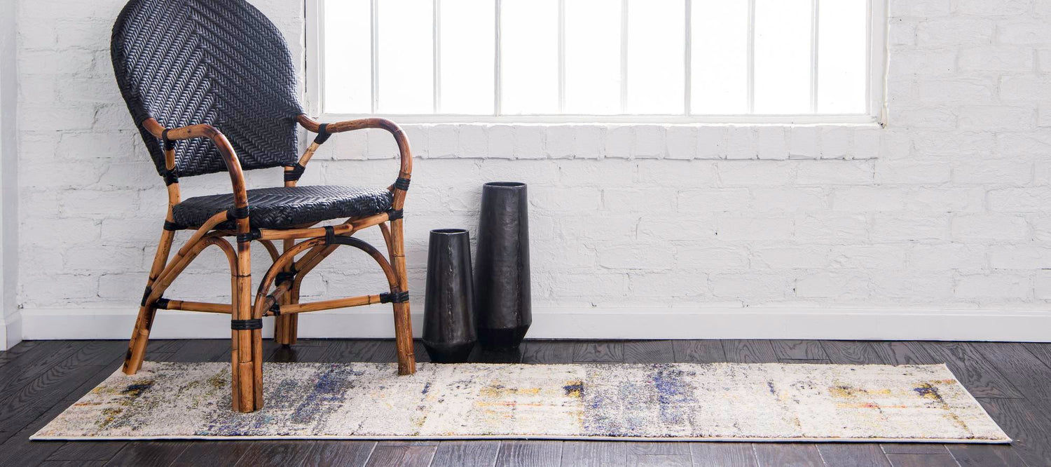 Gray 2' 7 x 10' Chromatic Runner Area Rug 100% Polypropylene With Cotton Backing Abstract Modern Colorful Carpet Mat for Home Decor & Interior Design for Sale at Rug Engine