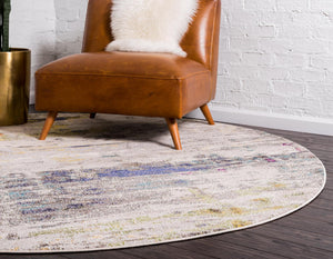 Gray 8' x 8' Chromatic Round Area Rug 100% Polypropylene With Cotton Backing Abstract Modern Colorful Carpet Mat for Home Decor & Interior Design for Sale at Rug Engine