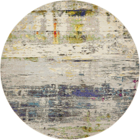 Gray 8' x 8' Chromatic Round Area Rug 100% Polypropylene With Cotton Backing Abstract Modern Colorful Carpet Mat for Home Decor & Interior Design for Sale at Rug Engine