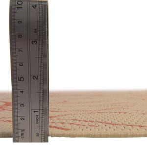 Beige and Terracotta 6' x 6' Outdoor Botanical Round Rug