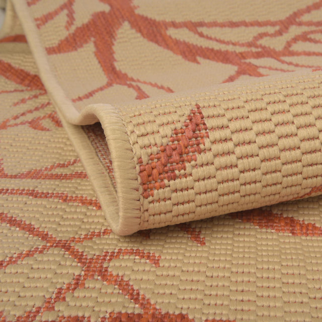 Beige and Terracotta 6' x 6' Outdoor Botanical Round Rug
