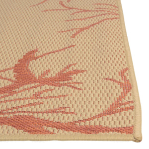 Beige and Terracotta 6' x 6' Outdoor Botanical Round Rug