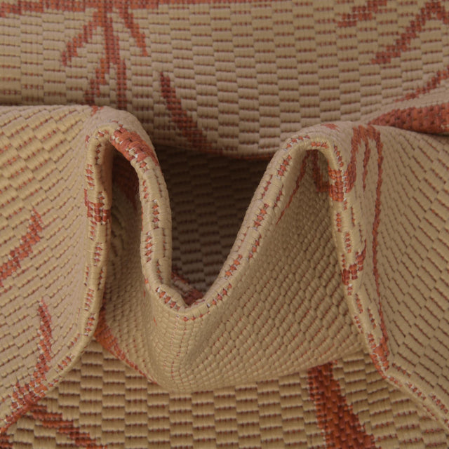 Beige and Terracotta 6' x 6' Outdoor Botanical Round Rug
