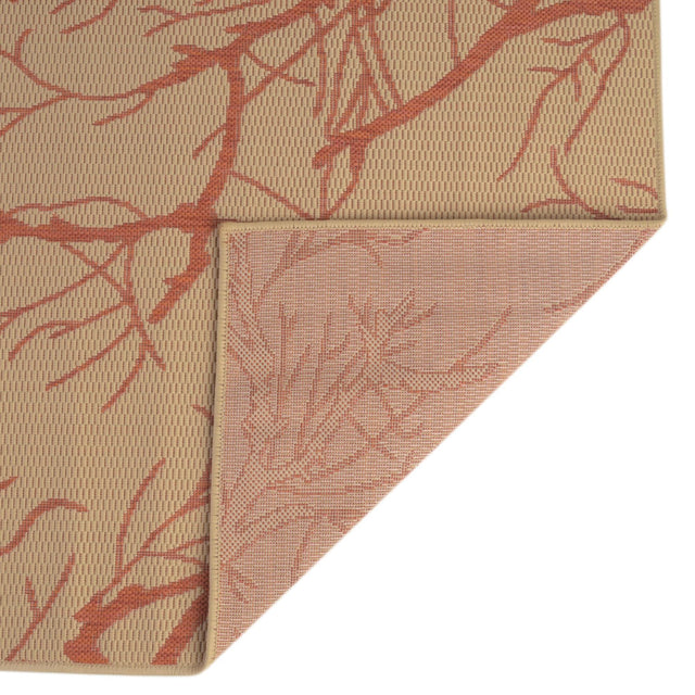 Beige and Terracotta 6' x 6' Outdoor Botanical Round Rug