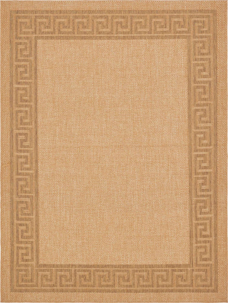 Light Brown 9' x 12' 2 Outdoor Border Rectangle Rug