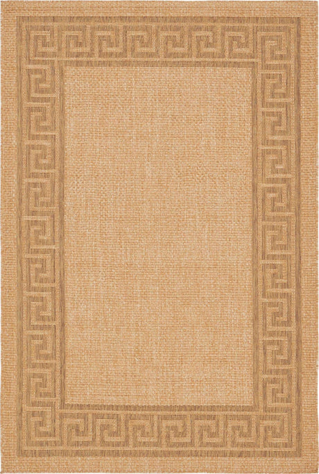 Light Brown 6' 1 x 9' Outdoor Border Rectangle Rug