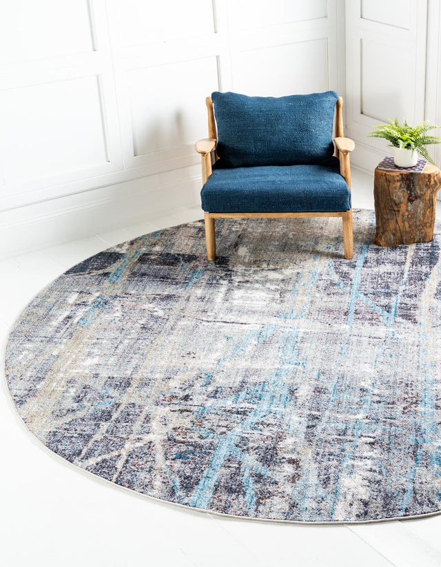 Multicolor 8' x 8' Jill Zarin Downtown Round Area Rug 100% Polyester (Space-Dyed Yarn) Abstract Modern Colorful Vivid Carpet for Home Interior Design for Sale at Rug Engine