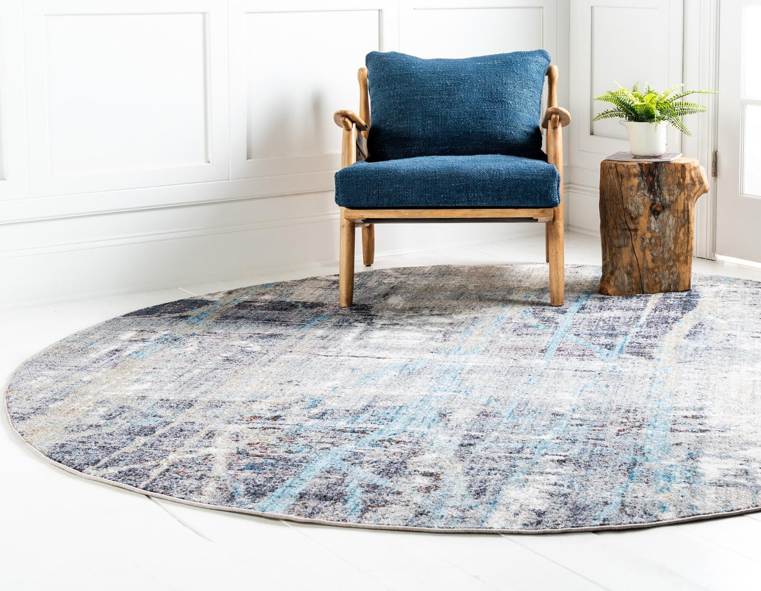 Multicolor 8' x 8' Jill Zarin Downtown Round Area Rug 100% Polyester (Space-Dyed Yarn) Abstract Modern Colorful Vivid Carpet for Home Interior Design for Sale at Rug Engine