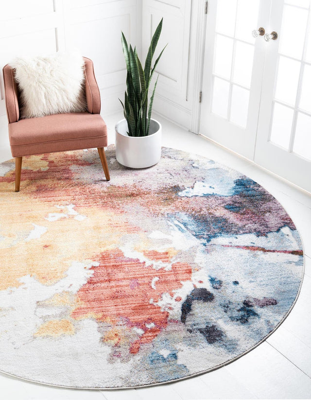Multicolor 5' 3 x 5' 3 Jill Zarin Downtown Round Area Rug 100% Polyester (Space-Dyed Yarn) Abstract Modern Colorful Vivid Carpet for Home Interior Design for Sale at Rug Engine