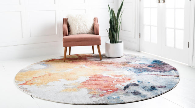 Multicolor 5' 3 x 5' 3 Jill Zarin Downtown Round Area Rug 100% Polyester (Space-Dyed Yarn) Abstract Modern Colorful Vivid Carpet for Home Interior Design for Sale at Rug Engine