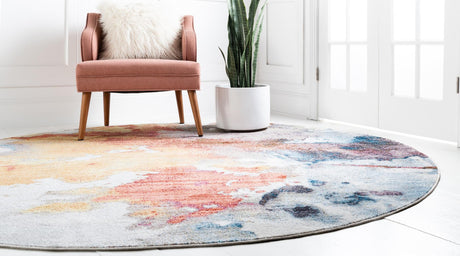 Multicolor 5' 3 x 5' 3 Jill Zarin Downtown Round Area Rug 100% Polyester (Space-Dyed Yarn) Abstract Modern Colorful Vivid Carpet for Home Interior Design for Sale at Rug Engine