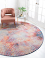Multicolor 8' x 8' Jill Zarin Downtown Round Area Rug 100% Polyester (Space-Dyed Yarn) Abstract Modern Colorful Vivid Carpet for Home Interior Design for Sale at Rug Engine