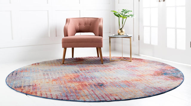 Multicolor 8' x 8' Jill Zarin Downtown Round Area Rug 100% Polyester (Space-Dyed Yarn) Abstract Modern Colorful Vivid Carpet for Home Interior Design for Sale at Rug Engine