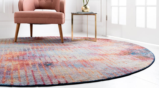 Multicolor 8' x 8' Jill Zarin Downtown Round Area Rug 100% Polyester (Space-Dyed Yarn) Abstract Modern Colorful Vivid Carpet for Home Interior Design for Sale at Rug Engine