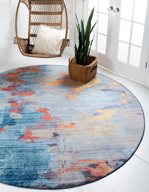 Multicolor 8' x 8' Jill Zarin Downtown Round Area Rug 100% Polyester (Space-Dyed Yarn) Abstract Modern Colorful Vivid Carpet for Home Interior Design for Sale at Rug Engine