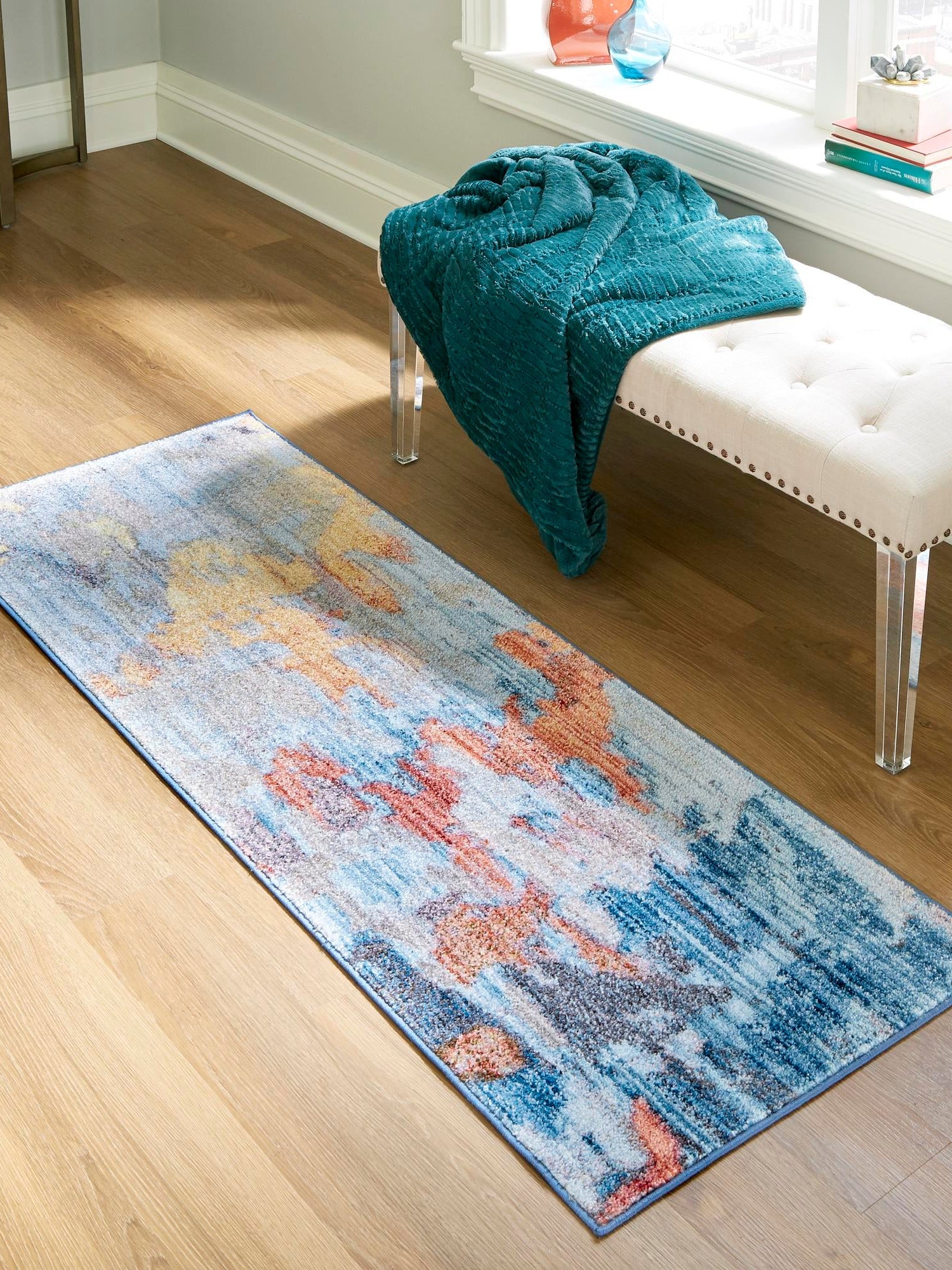 Multicolor 2' x 8' Jill Zarin Downtown Runner Area Rug 100% Polyester (Space-Dyed Yarn) Abstract Modern Colorful Vivid Carpet for Home Interior Design for Sale at Rug Engine
