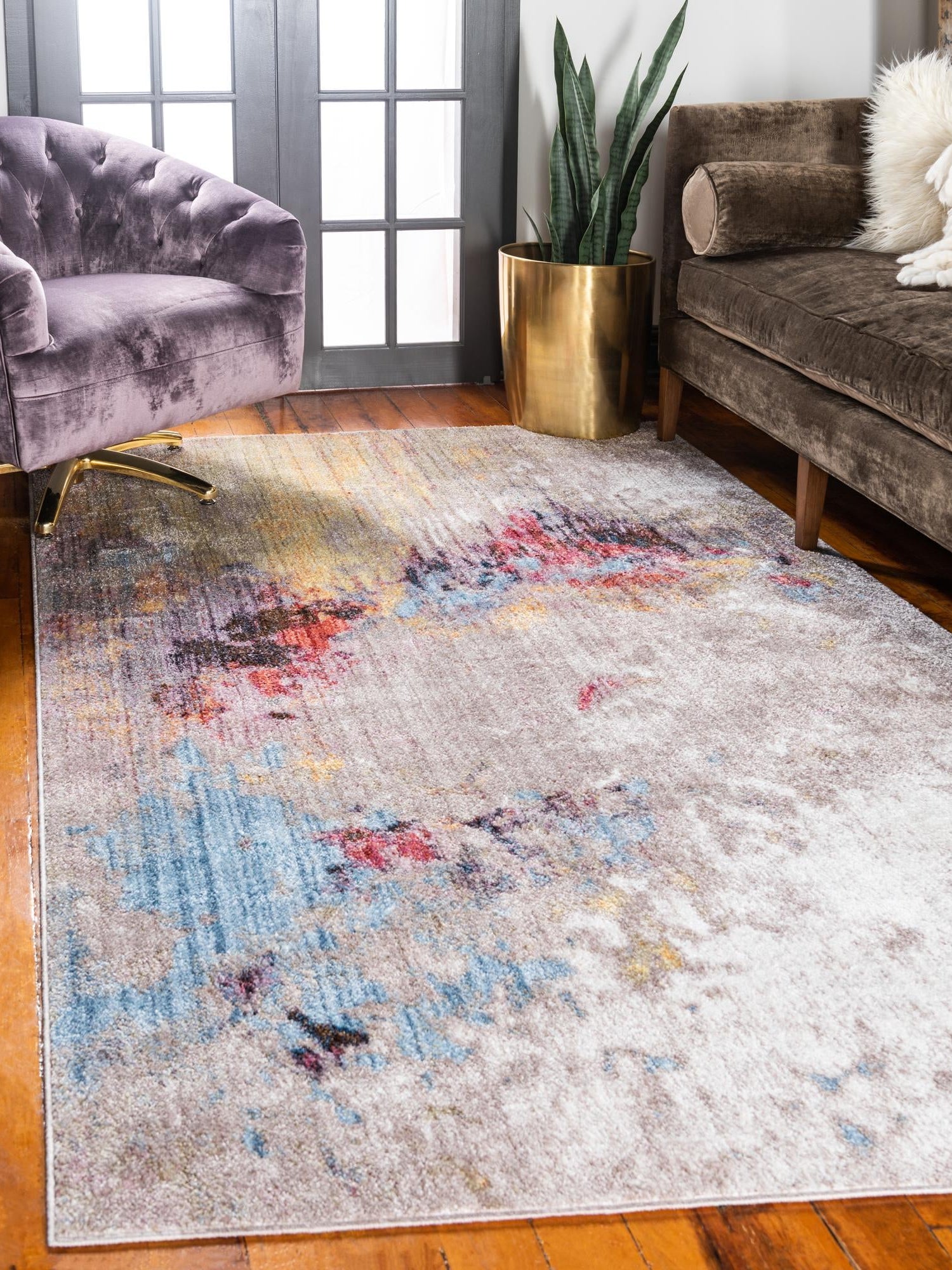 Multicolor 1' 8 x 1' 8 Jill Zarin Downtown Sample Area Rug 100% Polyester (Space-Dyed Yarn) Abstract Modern Colorful Vivid Carpet for Home Interior Design for Sale at Rug Engine