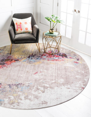 Multicolor 8' x 8' Jill Zarin Downtown Round Area Rug 100% Polyester (Space-Dyed Yarn) Abstract Modern Colorful Vivid Carpet for Home Interior Design for Sale at Rug Engine