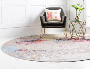 Multicolor 8' x 8' Jill Zarin Downtown Round Area Rug 100% Polyester (Space-Dyed Yarn) Abstract Modern Colorful Vivid Carpet for Home Interior Design for Sale at Rug Engine