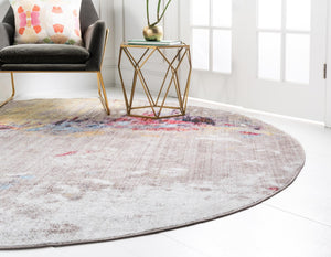 Multicolor 8' x 8' Jill Zarin Downtown Round Area Rug 100% Polyester (Space-Dyed Yarn) Abstract Modern Colorful Vivid Carpet for Home Interior Design for Sale at Rug Engine