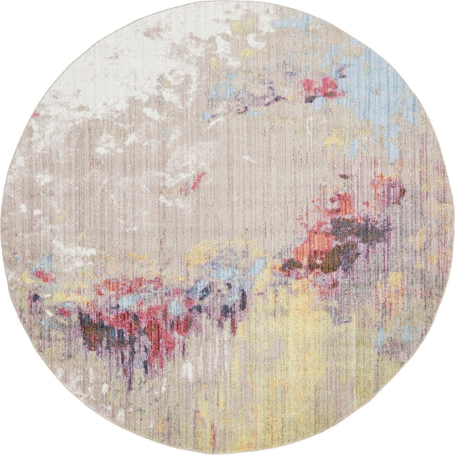 Multicolor 8' x 8' Jill Zarin Downtown Round Area Rug 100% Polyester (Space-Dyed Yarn) Abstract Modern Colorful Vivid Carpet for Home Interior Design for Sale at Rug Engine