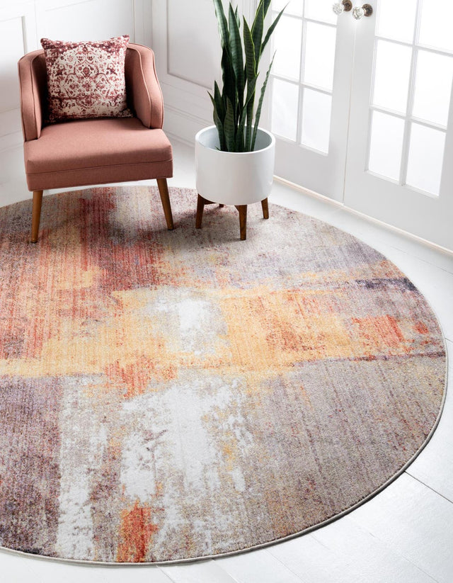 Multicolor 8' x 8' Jill Zarin Downtown Round Area Rug 100% Polyester (Space-Dyed Yarn) Abstract Modern Colorful Vivid Carpet for Home Interior Design for Sale at Rug Engine