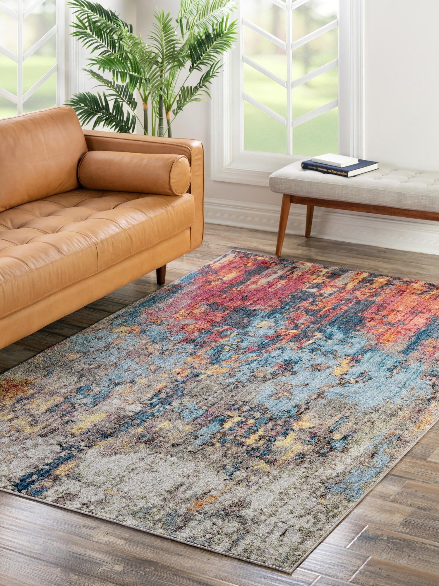 Multicolor 7' 1 x 10' Jill Zarin Downtown Rectangle Area Rug 100% Polyester (Space-Dyed Yarn) Abstract Modern Colorful Vivid Carpet for Home Interior Design for Sale at Rug Engine