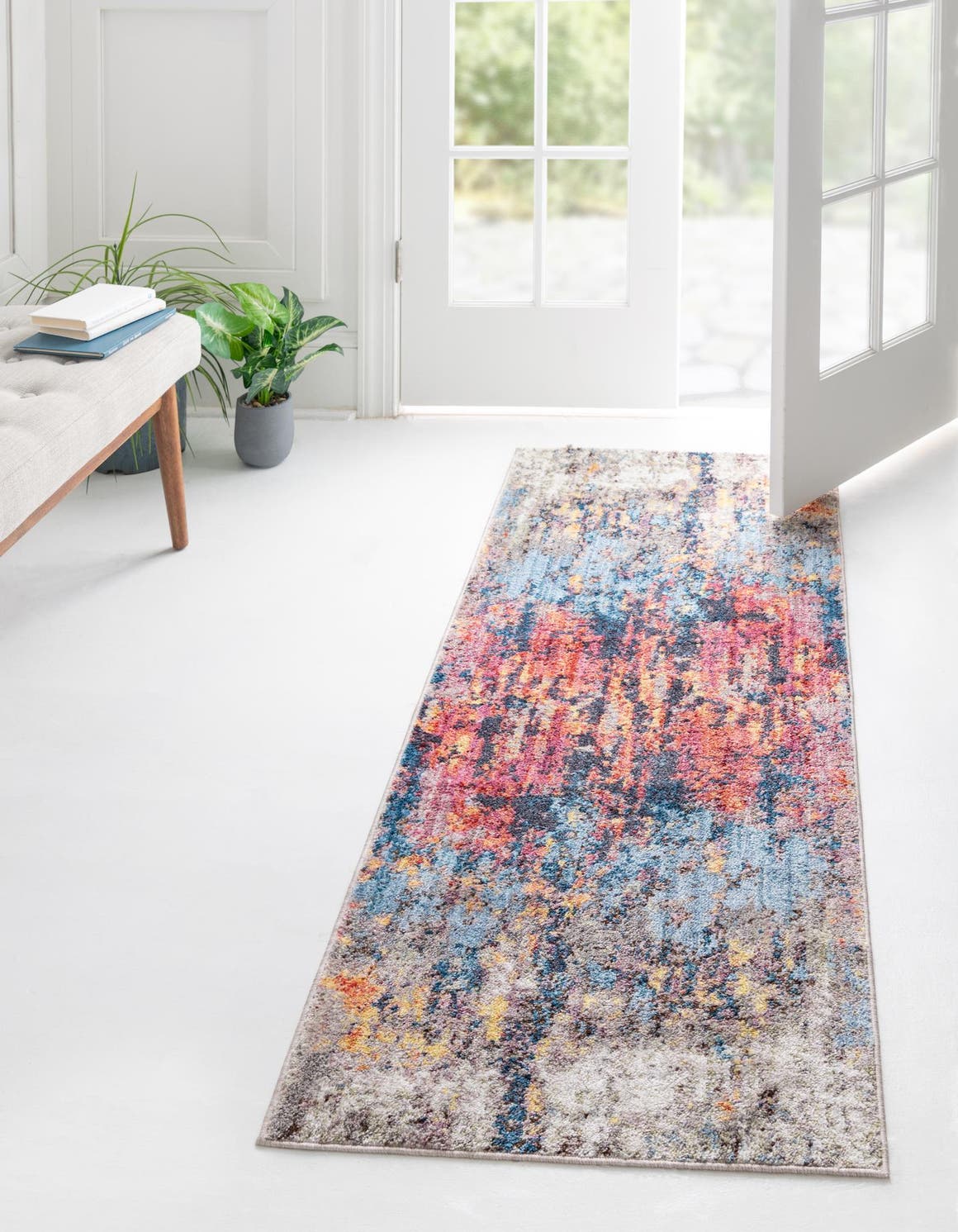 Multicolor 2' x 8' Jill Zarin Downtown Runner Area Rug 100% Polyester (Space-Dyed Yarn) Abstract Modern Colorful Vivid Carpet for Home Interior Design for Sale at Rug Engine