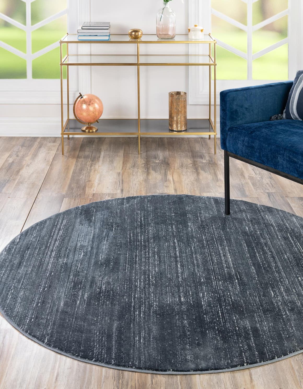 Navy Blue 6' 1 x 6' 1 Jill Zarin Uptown Round Area Rug 70% Polypropylene & 30% Polyester  Contemporary Carpet for Living, Dining, Office, Bedroom for Sale at Rug Engine