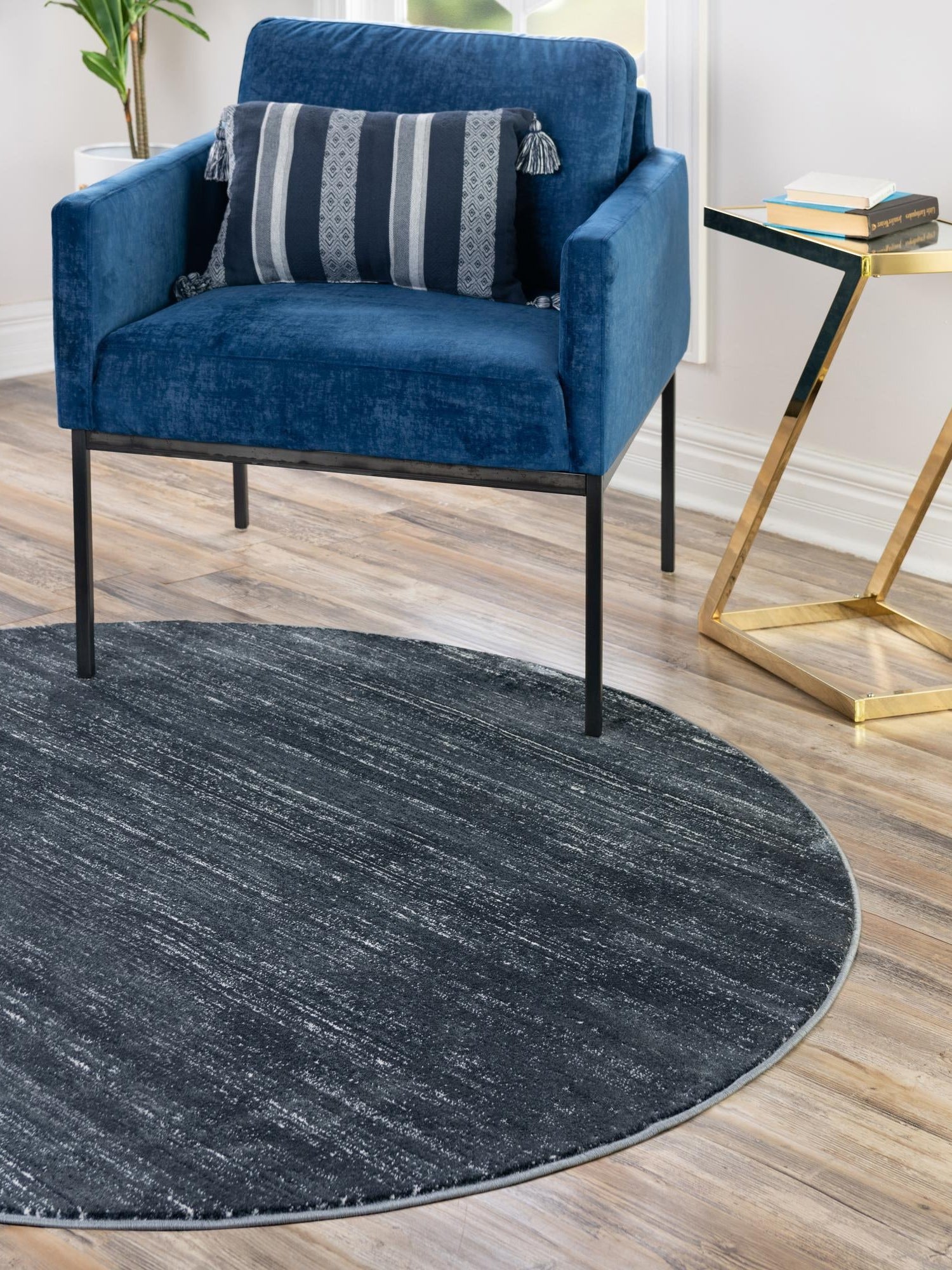Navy Blue 6' 1 x 6' 1 Jill Zarin Uptown Round Area Rug 70% Polypropylene & 30% Polyester  Contemporary Carpet for Living, Dining, Office, Bedroom for Sale at Rug Engine