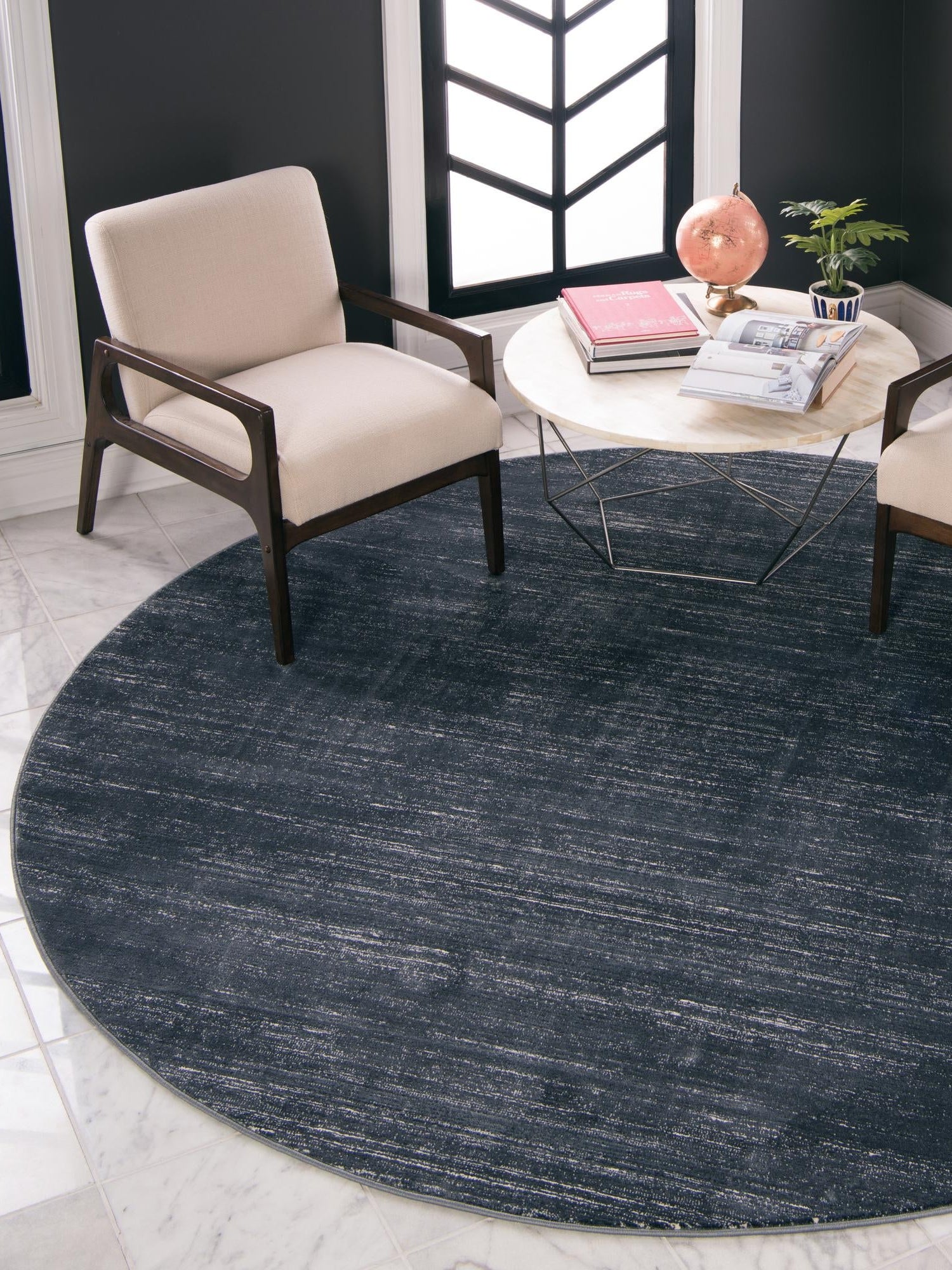 Navy Blue 5' 3 x 5' 3 Jill Zarin Uptown Round Area Rug 70% Polypropylene & 30% Polyester  Contemporary Carpet for Living, Dining, Office, Bedroom for Sale at Rug Engine