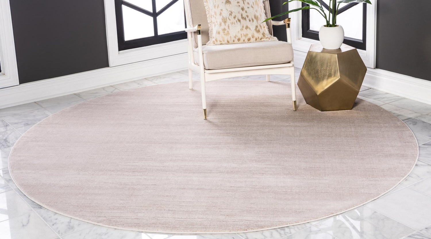 Beige 6' 1 x 6' 1 Jill Zarin Uptown Round Area Rug 70% Polypropylene & 30% Polyester  Contemporary Carpet for Living, Dining, Office, Bedroom for Sale at Rug Engine